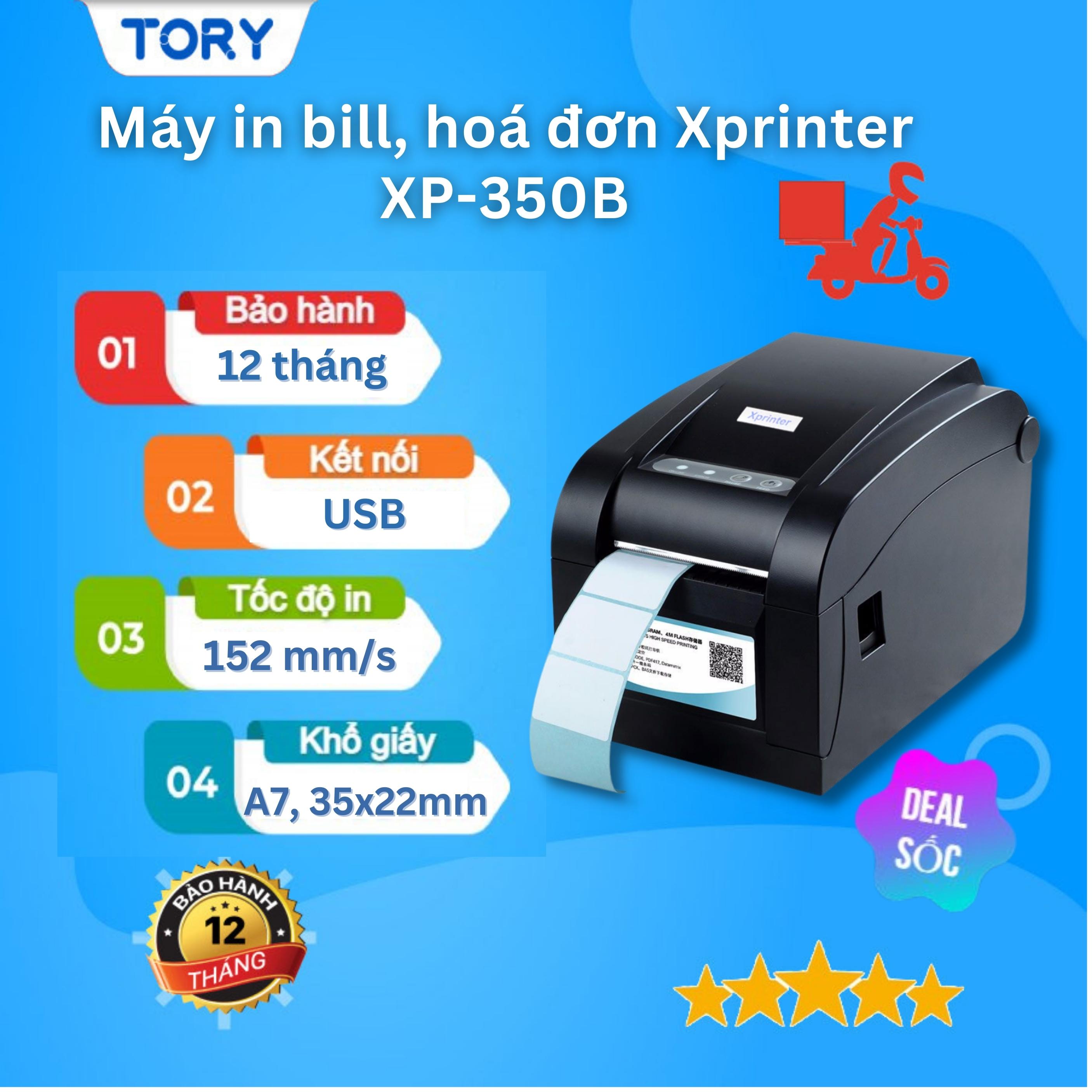 Máy in tem nhãn, mã vạch Xprinter XP-350B cổng USB. Máy in đơn hàng, in tem, in vận đơn TMĐT khổ A7 [HÀNG CHÍNH HÃNG]