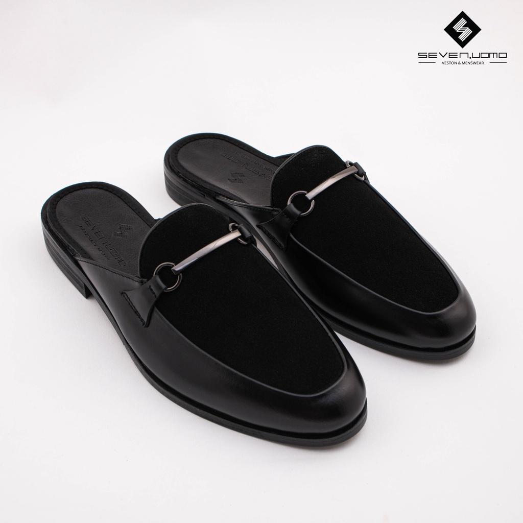 GIÀY SỤC SLIPPER NAM CAO CẤP MÀU ĐEN ĐÁP DA LỘN SEVEN UOMO GS-D102