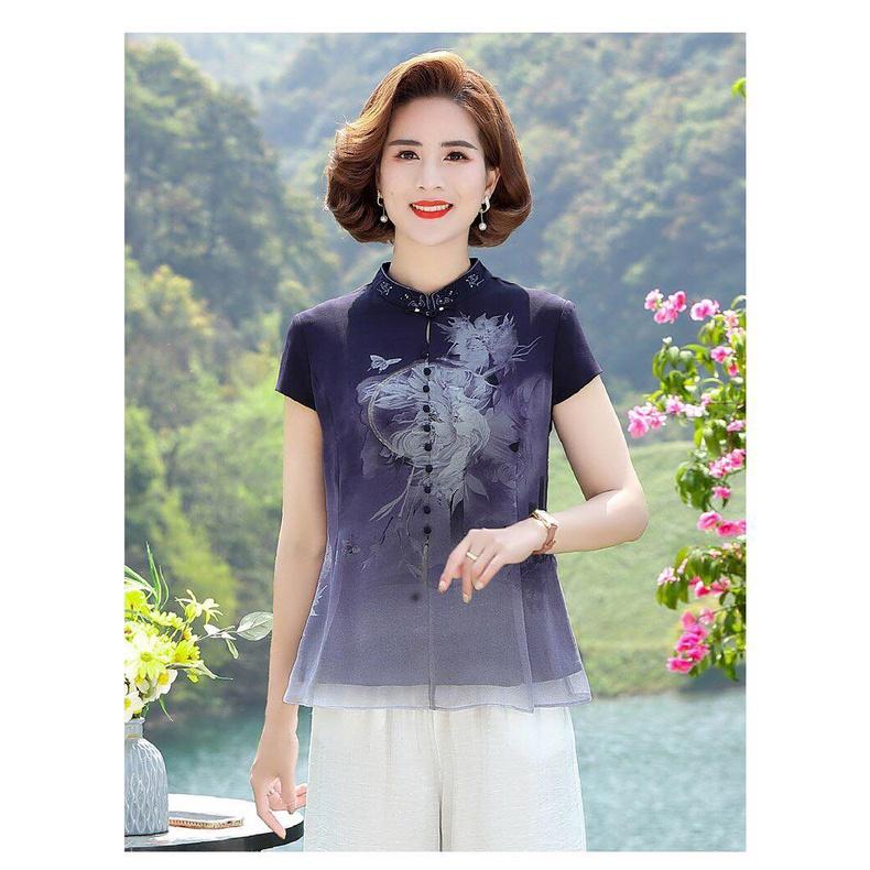 Áo sơ mi nữ trung niên cao cấp_cổ tàu nữ