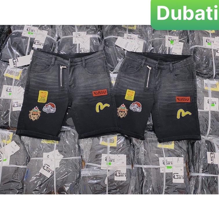 QUẦN SỌT SHORT LỬNG JEAN NAM CHẤT BÒ KIỂU KHÓA LỆCH ĐEN THÊU EVISU NHẬT BẢN SIÊU CAO CẤP DB-6691 - DUBATI FASHION