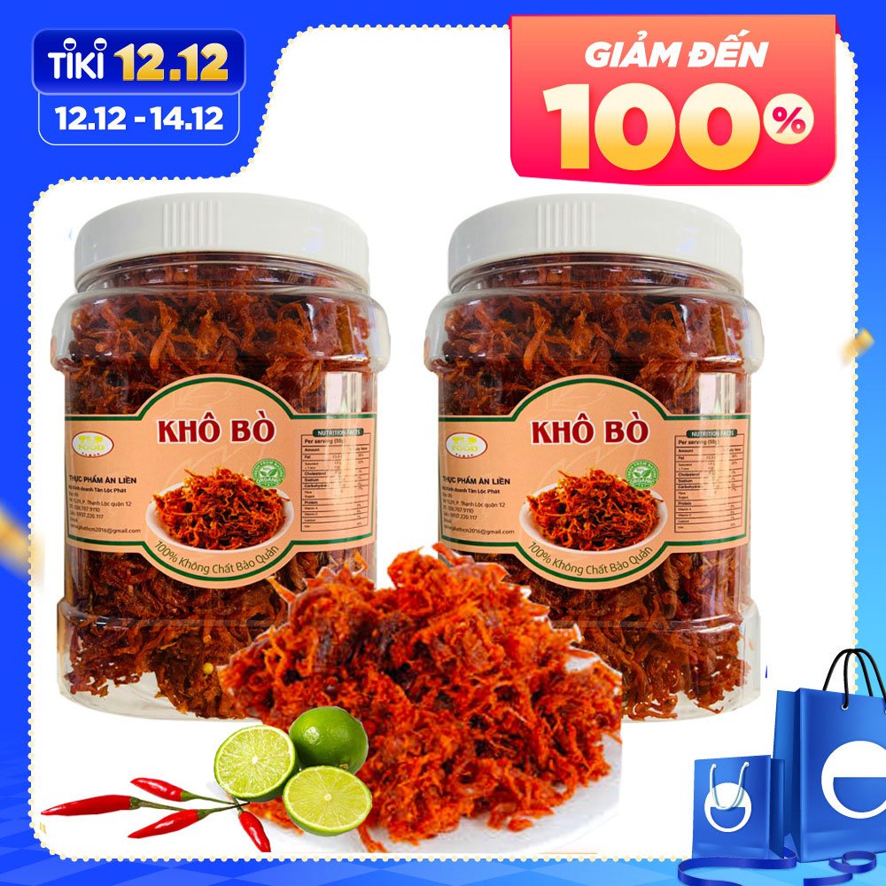 1KG - COMBO 2 HŨ THỊT KHÔ BÒ DẠNG SỢI TÂN LỘC PHÁT - DÙNG TRỘN GỎI