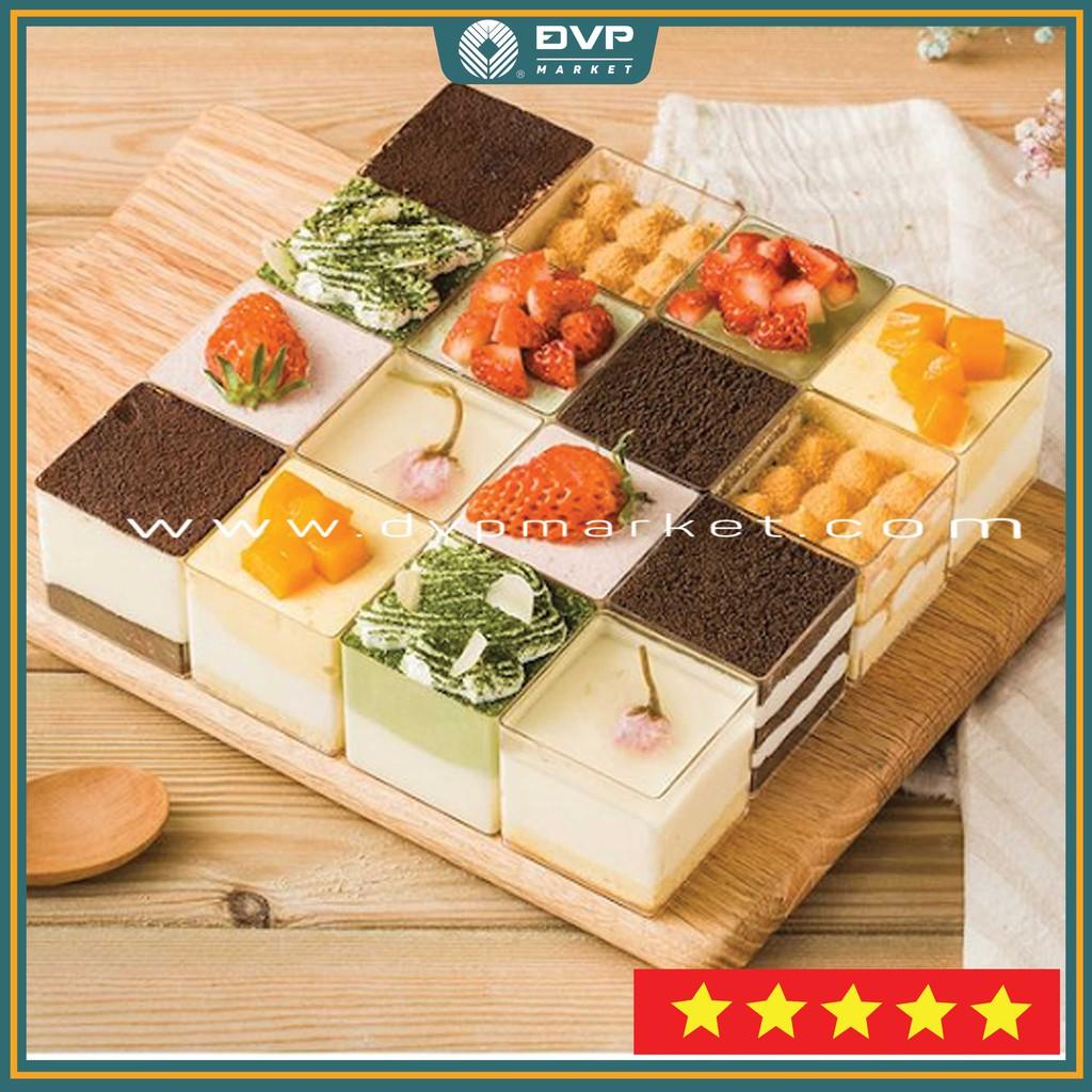 Ly nhựa bánh mousse hình vuông CG kích thước 6cm x 6cm BN6055 (10 cái kèm nắp)