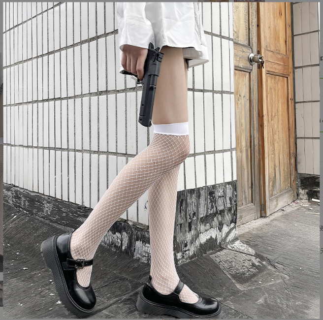 Vớ lưới cá của phụ nữ dài sexy vớ lưới rỗng Nhật Bản sinh viên lưới VT08 - Màu trắng
