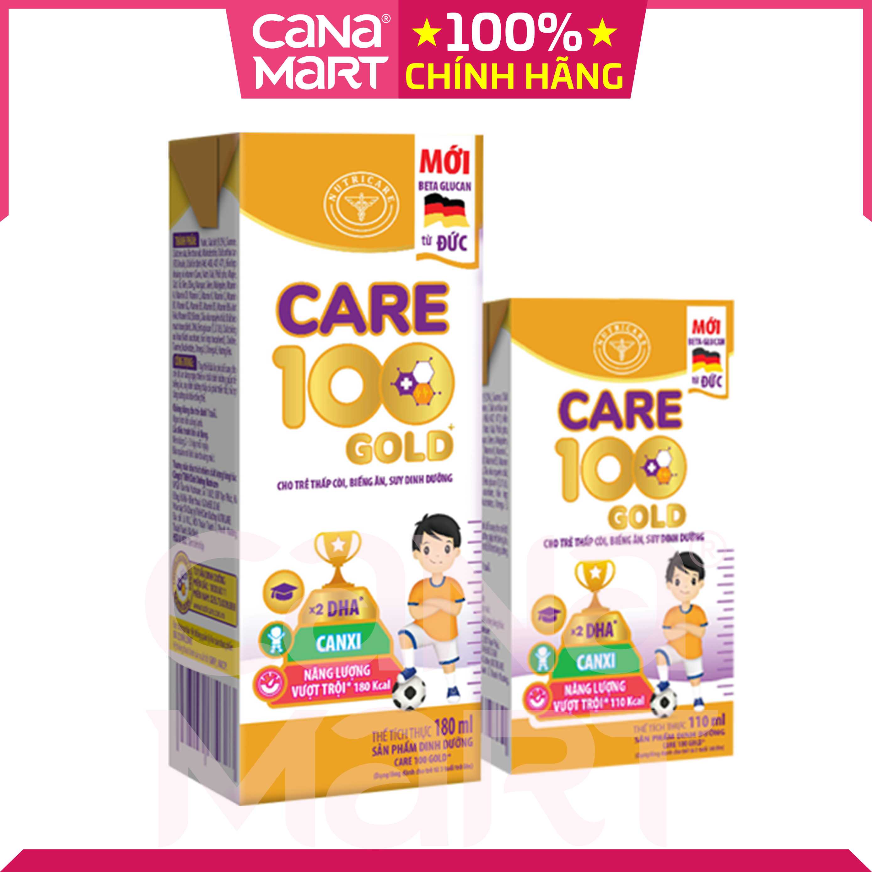 Thùng sữa nước pha sẵn Nutricare Care 100 GOLD cho trẻ thấp còi, biếng ăn từ 1 tuổi (110ml)