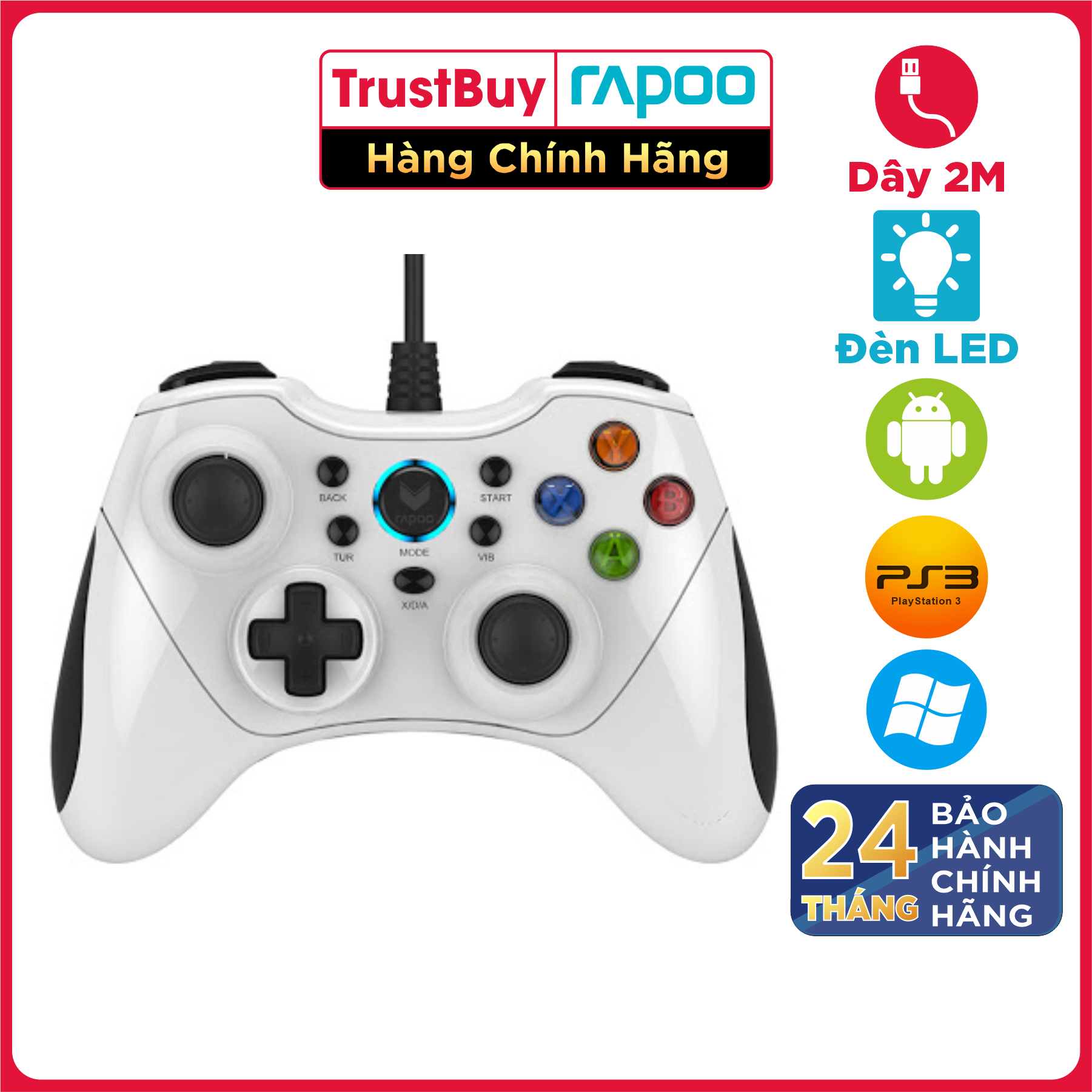 Tay Cầm Chơi Game RAPOO Dây Cắm USB Tương Thích PC, Laptop, PS, XBOX, Android - V600 - Hàng Chính Hãng