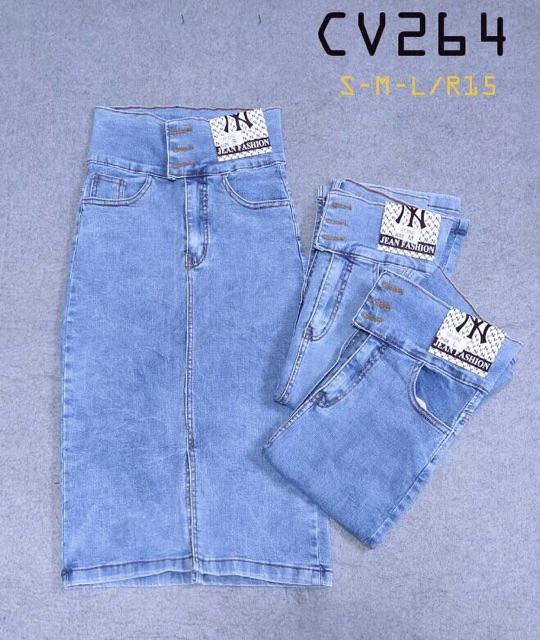 Chân váy jeans nữ lưng cao tôn dáng