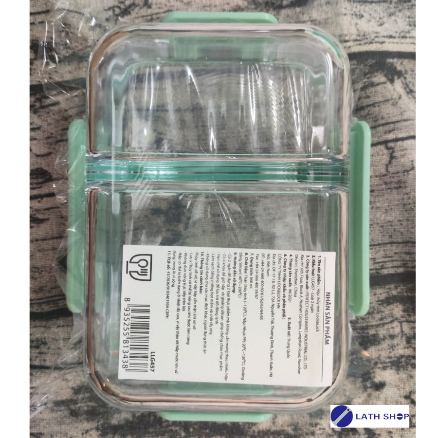 Hộp thủy tinh Lock&amp;amp;Lock 2 ngăn Glass Food Container 600ml, 860ml LLG456 - Hàng chính hãng