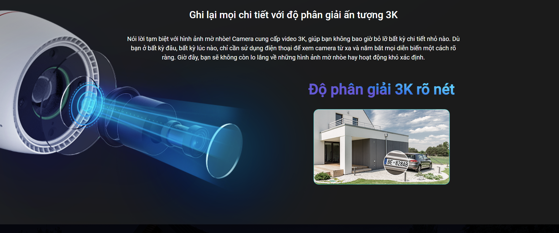Camera Wifi EZVIZ H3C 5MP 3K  Có Màu Ban Đêm, Đèn Cảnh Báo - Hàng Chính Hãng