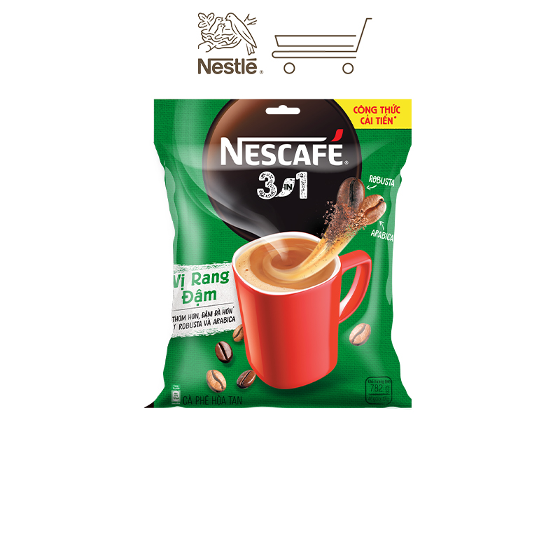 [Tặng Bình nước Inochi 1.3L NESCAFE] Nescafé 3IN1 công thức cải tiến - VỊ RANG ĐẬM (bịch 46 gói)