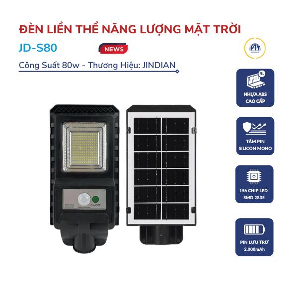 Đèn đường năng lượng mặt trời 80w JD-S80