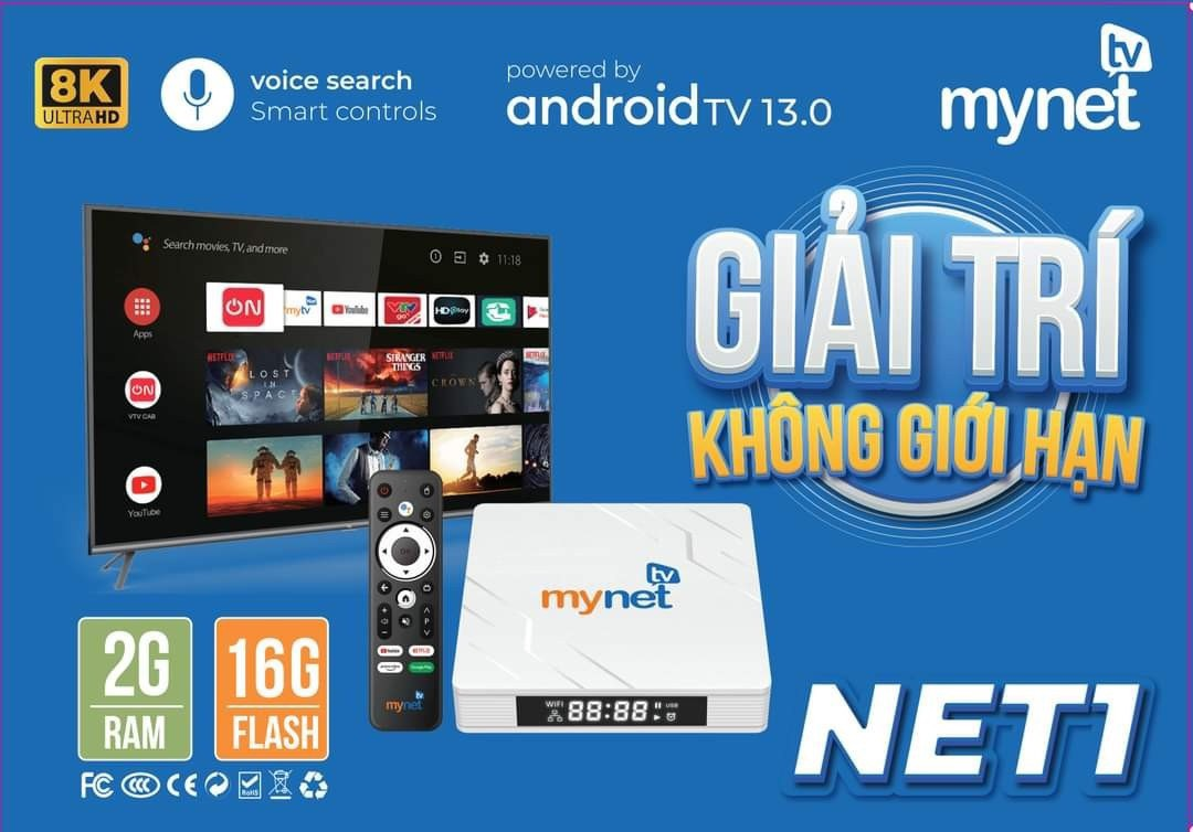 Box Mytv Net 1 - Android TV 13 - RAM 2GB + 16GB - Kèm Remote Giong Nói - Hàng Chính Hãng