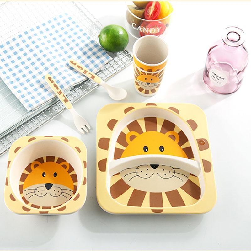 Mới 5 Bộ Cho Bé Sợi Tre Tự Nhiên Bộ Đồ Ăn Tre Bát Canh Bình Thìa Cho Bé Ăn Dặm Bộ Đồ Ăn Trẻ Em Hoạt Hình Dễ Thương Kid quà Tặng