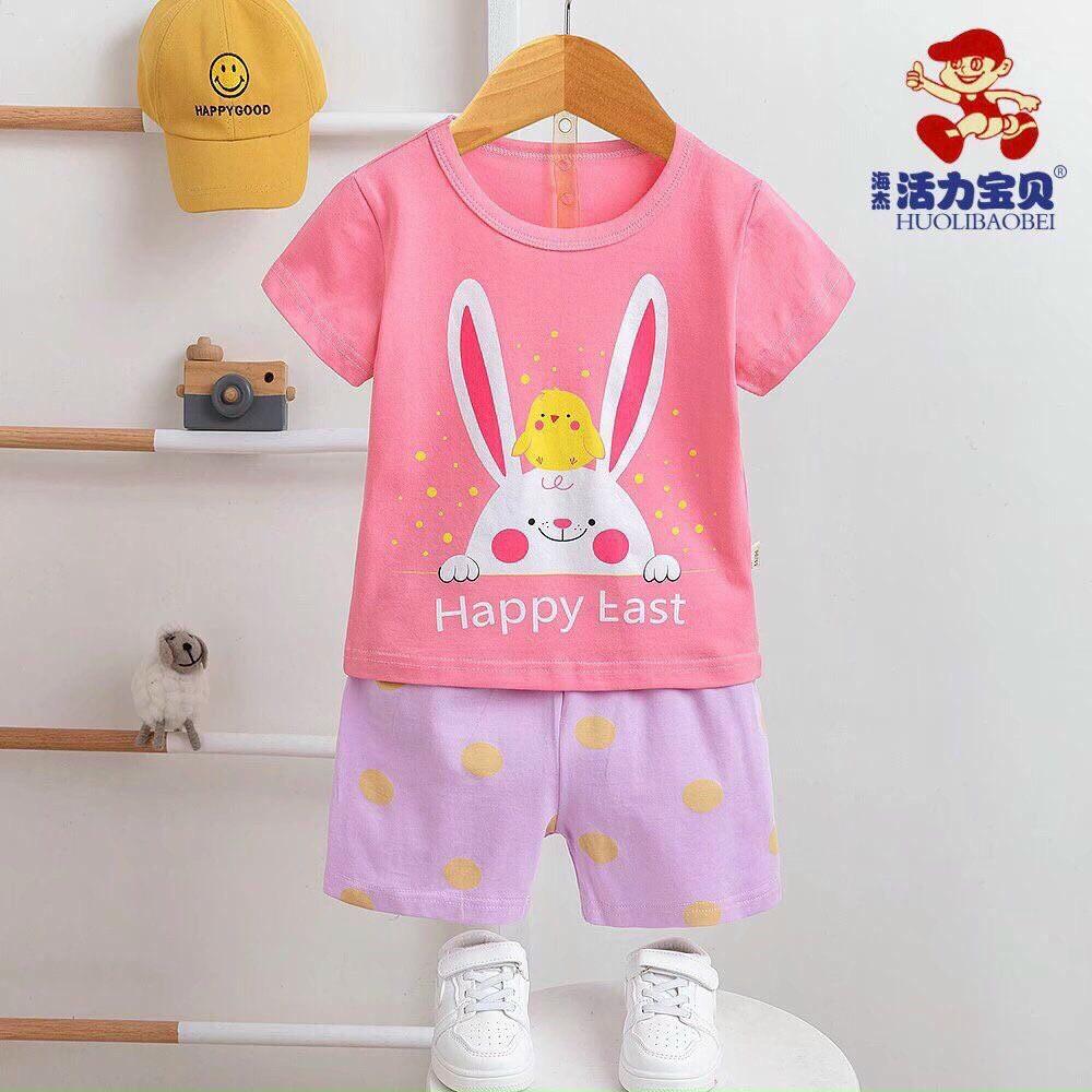 Bộ cotton côc tay cho bé gái PIKA KIDS Bộ xuất hàn Bộ quần áo hè mặc ở nhà cho bé từ 25-35kg