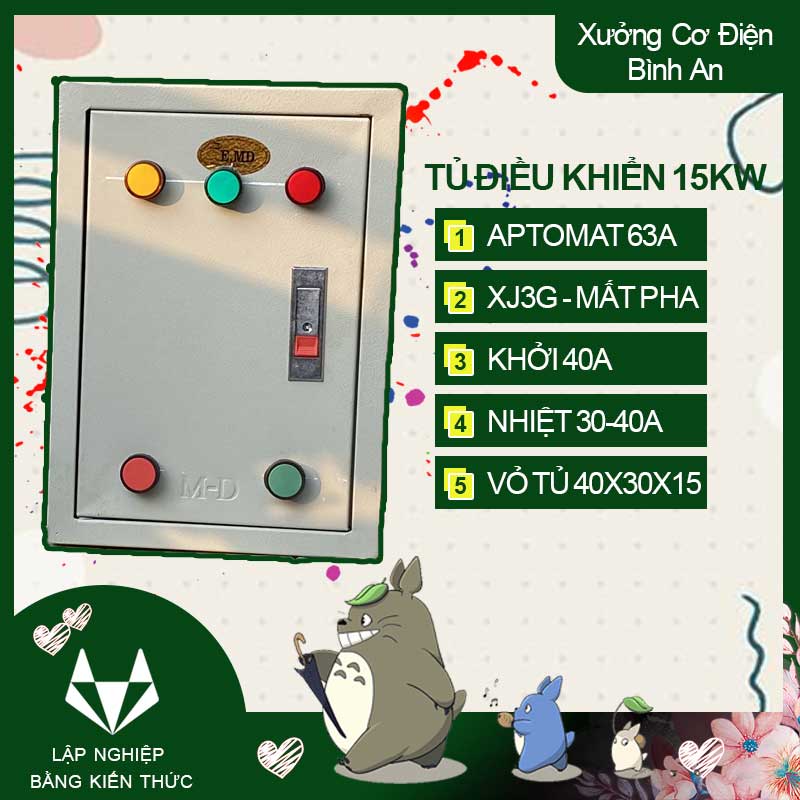 Tủ 15KW điều khiển bật tắt động cơ 3 pha chống quá dòng và quá tải 380V