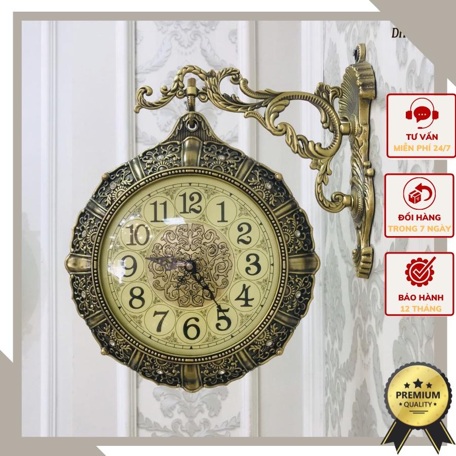 Đồng hồ treo tường 2 mặt tân cổ điển DHTT19 - Chất liệu hợp kim mạ đồng sang trọng.