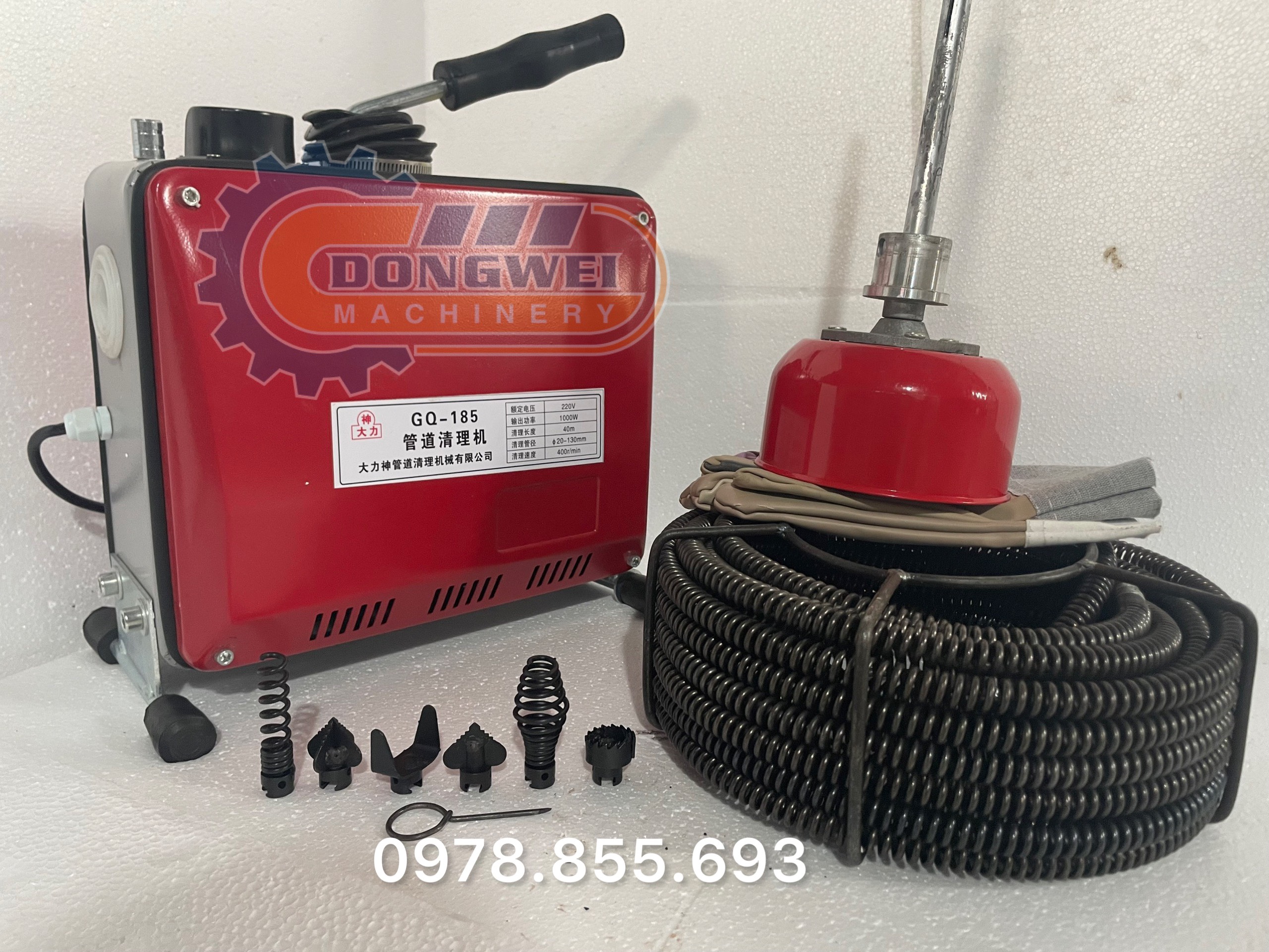 Máy thông tắc cống GQ185_1000w tặng kèm cuộn dây đường kính 16mm dài 15m