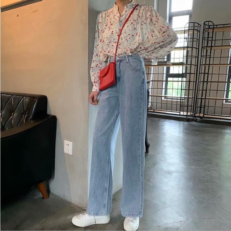 Quần ống rộng lưng cao jean nữ trơn unisex phù hợp đi học đi làm / Quần suông bò dáng ulzzang thời trang nữ