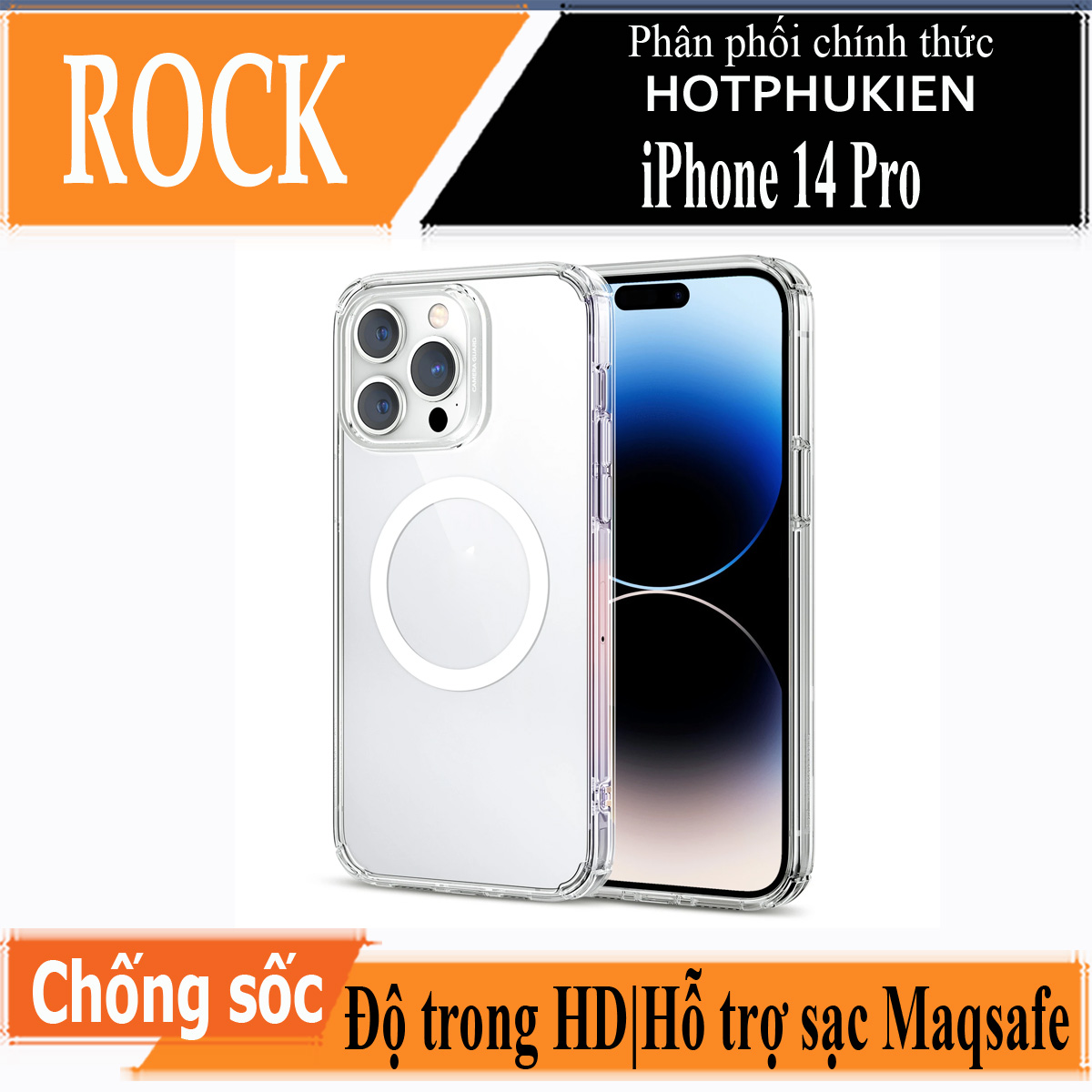 Ốp lưng chống sốc trong suốt hỗ trợ sạc Maqsafe cho iPhone 14 Pro (6.1 inch) hiệu Rock Protection Maqsafe Magetic Case (siêu mỏng 1.5mm, độ trong tuyệt đối, chống trầy xước, chống ố vàng, tản nhiệt tốt) - hàng nhập khẩu