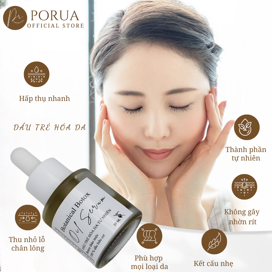 Dầu dưỡng trẻ hoá da tự nhiên PORUA 20ml săn chắc da mặt sáng mịn chống lão hoá căng da hạn chế nếp nhăn