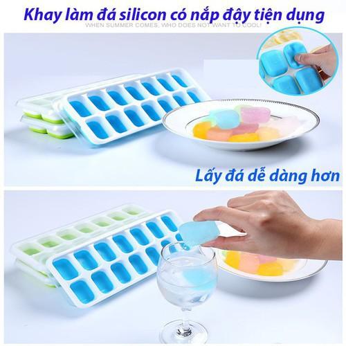 KHAY LÀM ĐÁ SILICON CÓ NẮP TRÁNH BỊ MÙI TỦ LẠNH