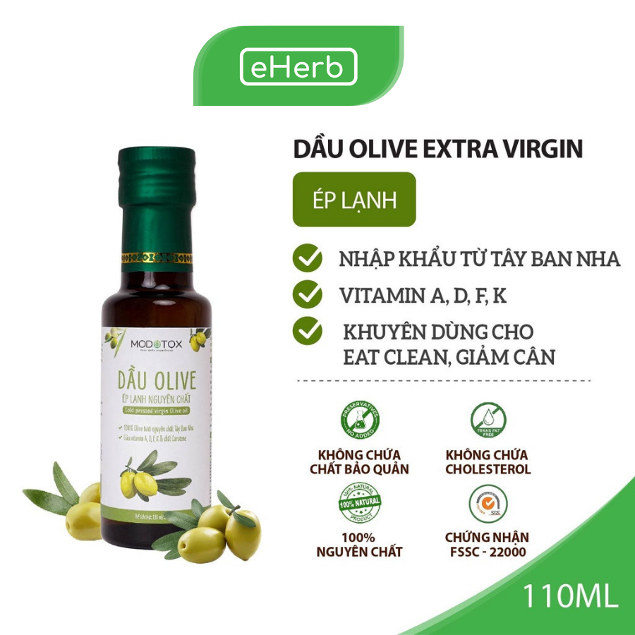 Dầu Oliu Cao Cấp Extra Virgin Nguyên Liệu Nhập Khẩu Tây Ban Nha, Bổ Sung Omega 3-6-9 MODOTOX 110ml - 250ml (Chai)