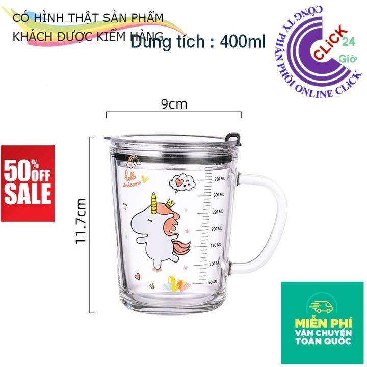 Combo 2 Ly Thủy Tinh Chịu Nhiệt Nóng Lạnh Có Nắp Kèm Ống Hút Dẻo 400ml, Có Vạch Chia Mức Tiện Dụng - Hàng Cao Cấp