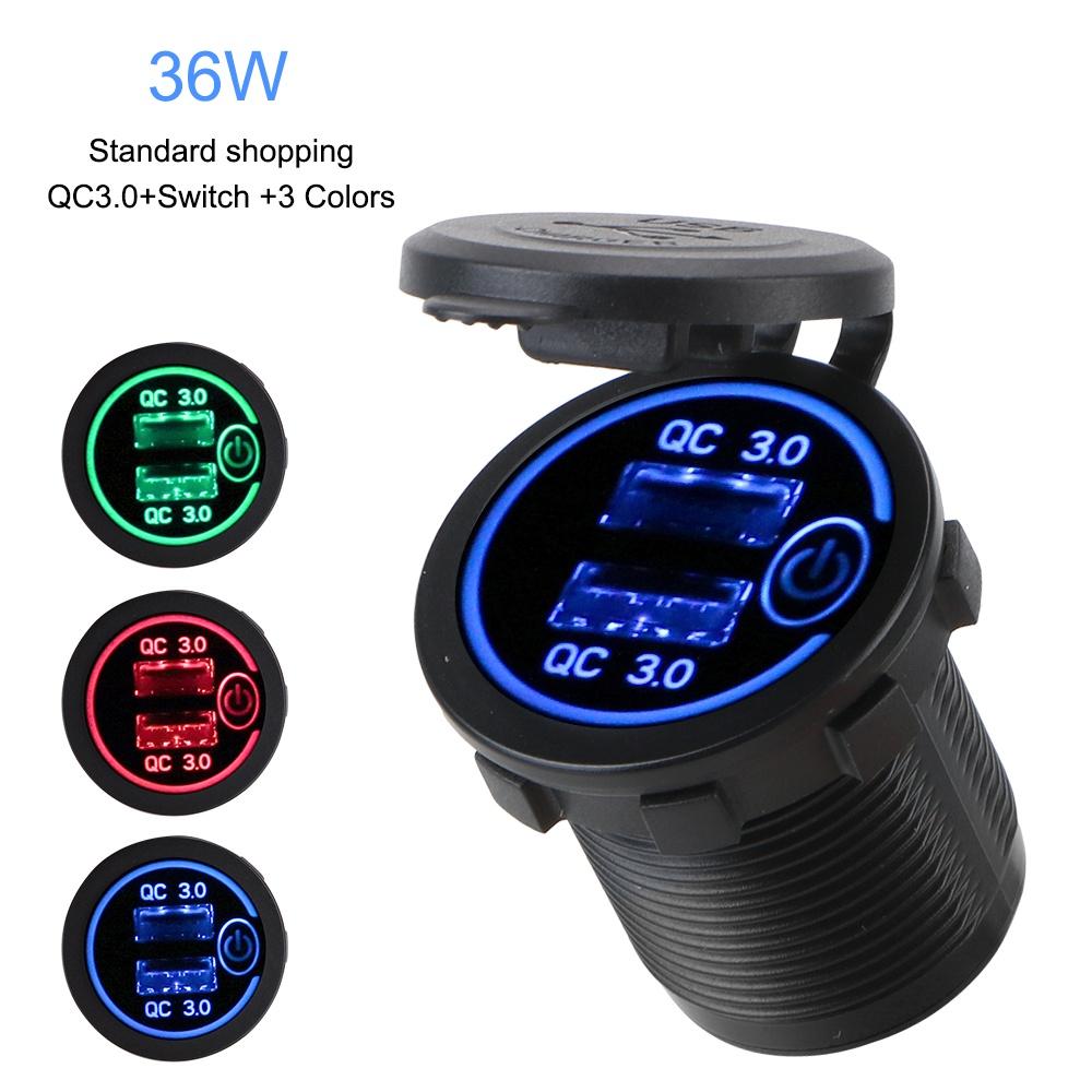 Ổ cắm sạc nhanh QC 3.0 36W cho xe hơi/xe tải/xe máy có màn hình hiển thị LED 12V/24V