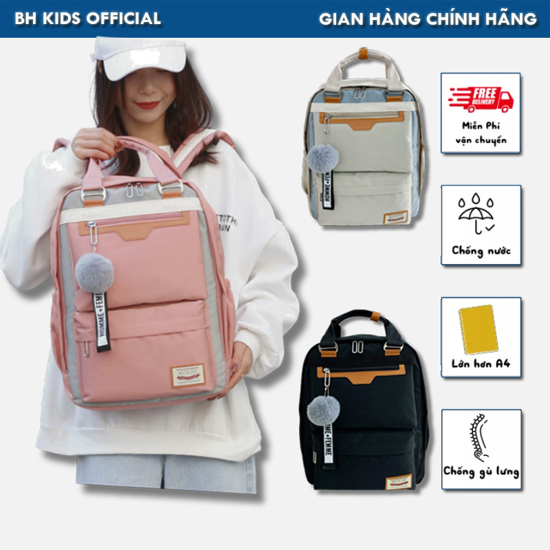 Combo Móc khóa và Balo Vải Kaki Doughnut thời trang cao cấp, chống thấm nước, nhiều ngăn CH115-BH Kids