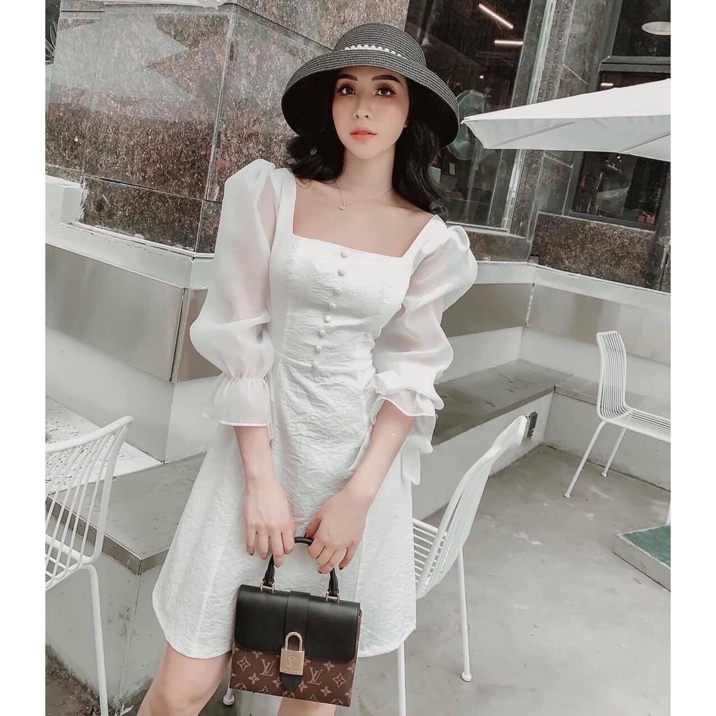 Đầm Thiết Kế Trắng Cổ Vuông