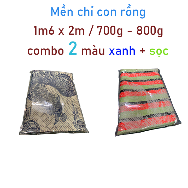 Combo Mền chỉ cotton con rồng combo 2 màu Xanh + Sọc