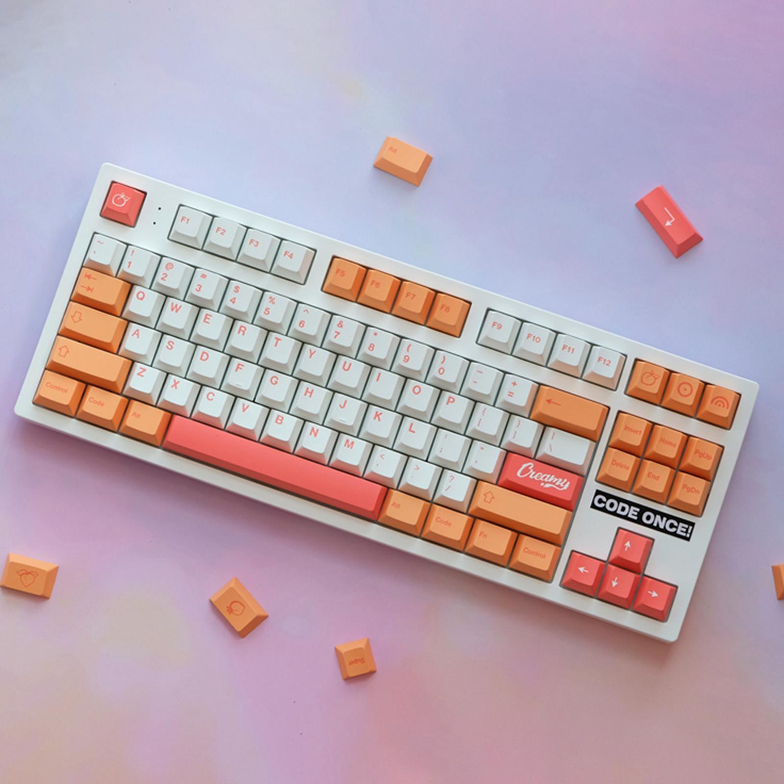 Universal 141 Keys PBT Keycaps, Dye Sub Cherry Profile, 6.25U Spacebar, ANSI Layout Peach Key Caps for Mechanical Gaming Keyboard Keycap Set