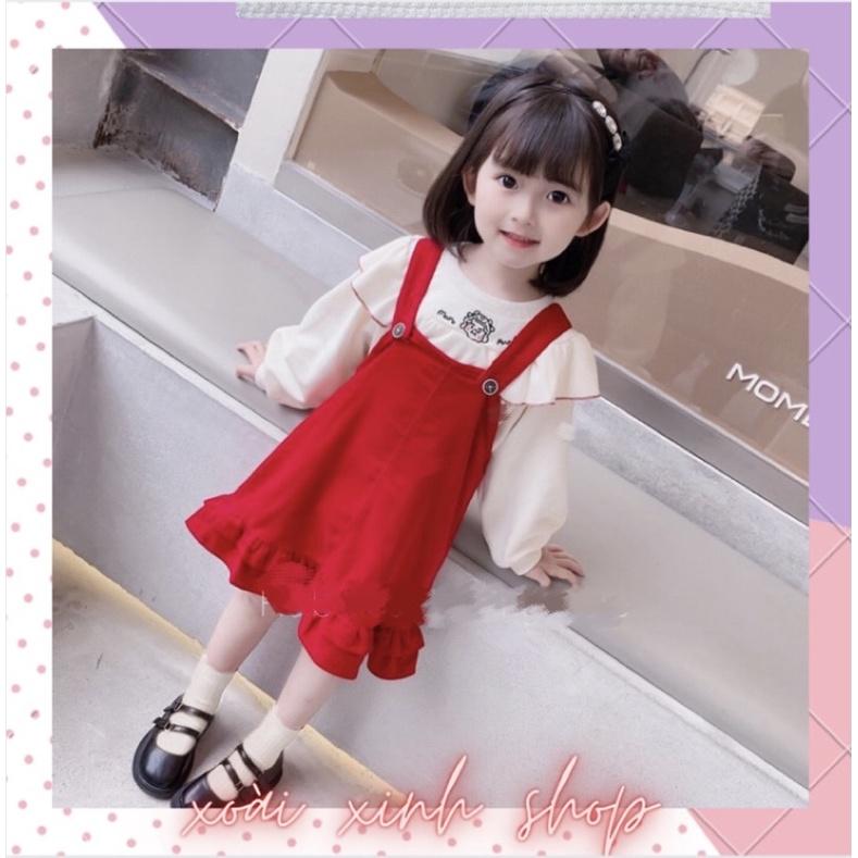 Váy yếm đỏ nhung tăm cho bé từ 8-20 kg