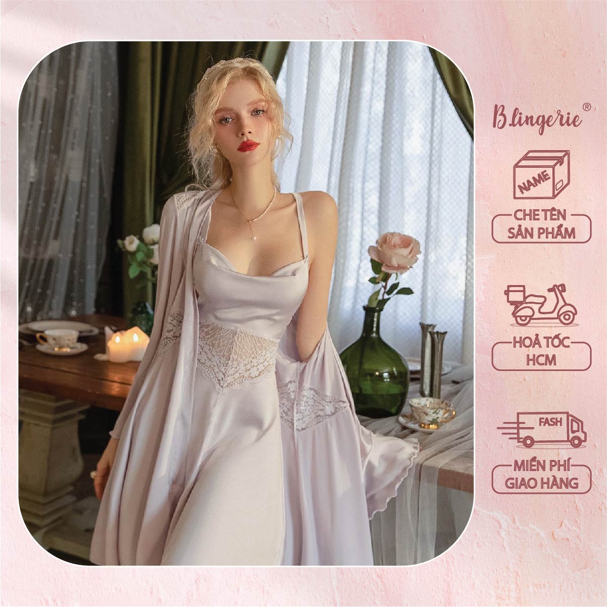 Váy Ngủ Hai Dây Suông Nữ Tính (Không kèm áo choàng) - B.Lingerie