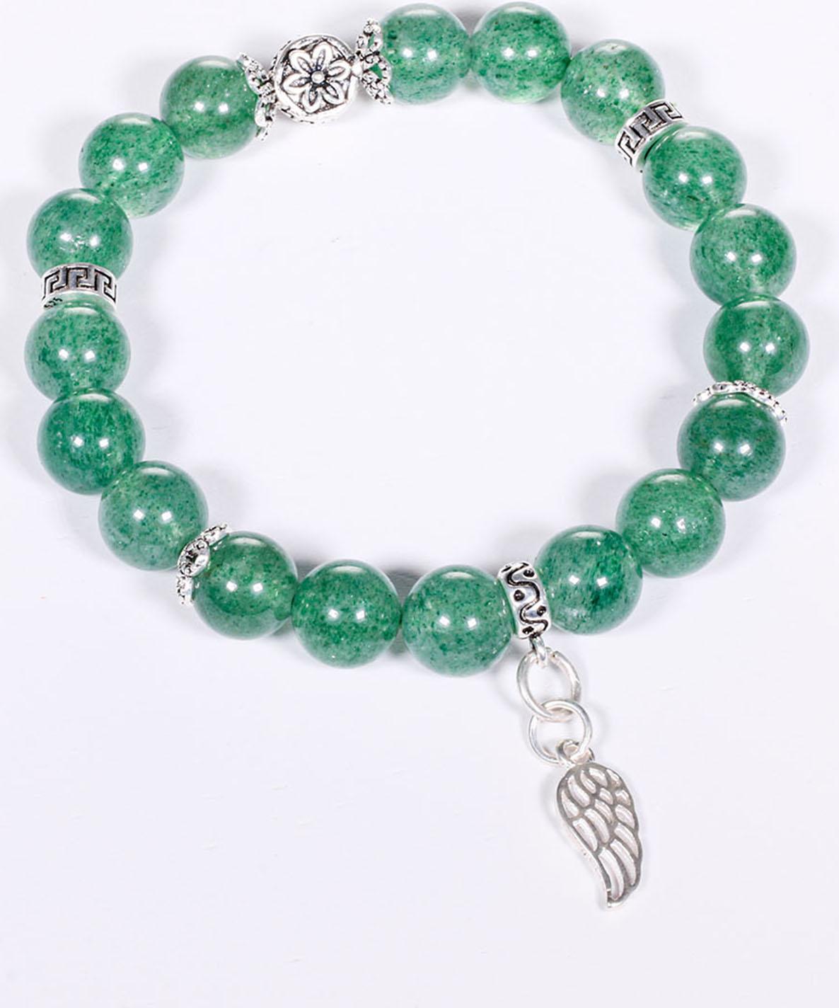 Vòng tay đá thạch anh dâu xanh mix charm cánh bạc hạt đá 8mm mệnh hỏa, mộc - Ngọc Quý Gemstones
