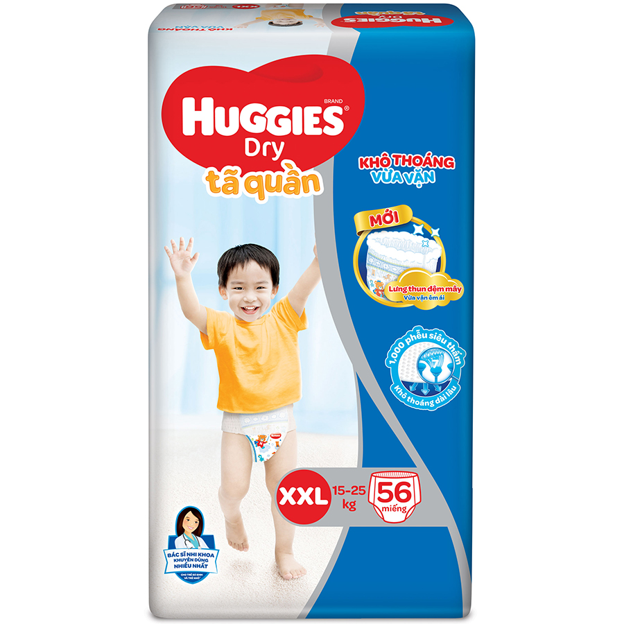 Combo 3 Gói Tã Quần Huggies Dry Gói Cực Đại XXL56 (56 Miếng) - Bao Bì Mới