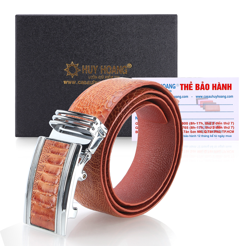 Thắt lưng nam da đà điểu Huy Hoàng 4P màu đen, nâu đất, vàng bò, nâu đỏ HC4417-18-19-20