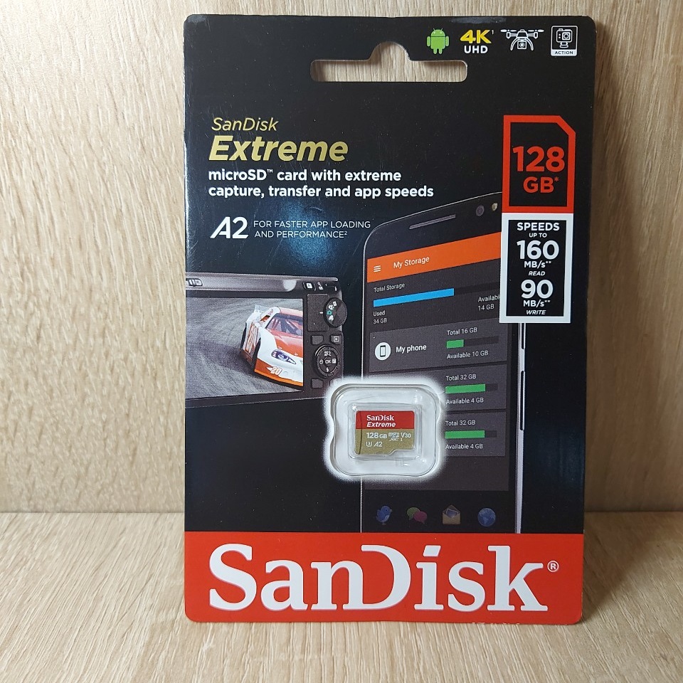 Thẻ Nhớ MicroSDXC SanDisk Extreme 128GB V30 U3 4K A2 đọc 160MB/s ghi 90MB/s - Box mới (Vàng) Hàng Chính Hãng