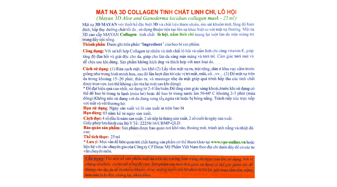 Combo 5 Mặt Nạ 3D Mayan Collagen Linh Chi Lô Hội