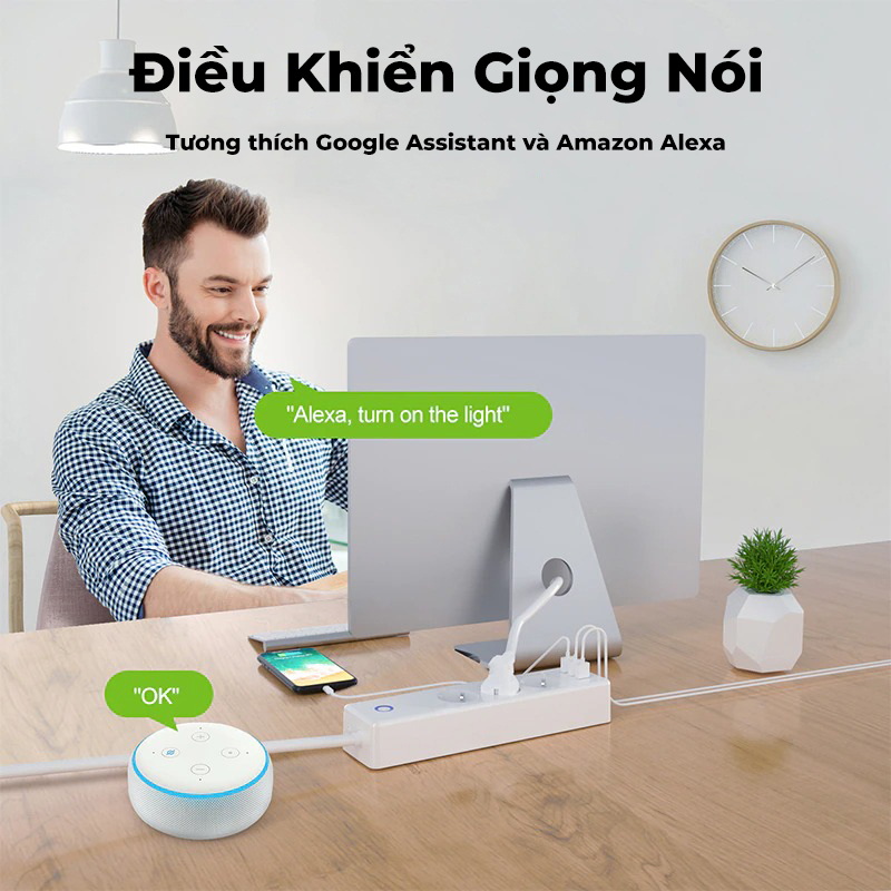 Ổ cắm điện thông minh Tuya wifi AKIA ASP250, ổ cắm dài - 3 ổ cắm độc lập, 3 jack USB sạc nhanh, tương thích Smart Life - Hàng Chính Hãng