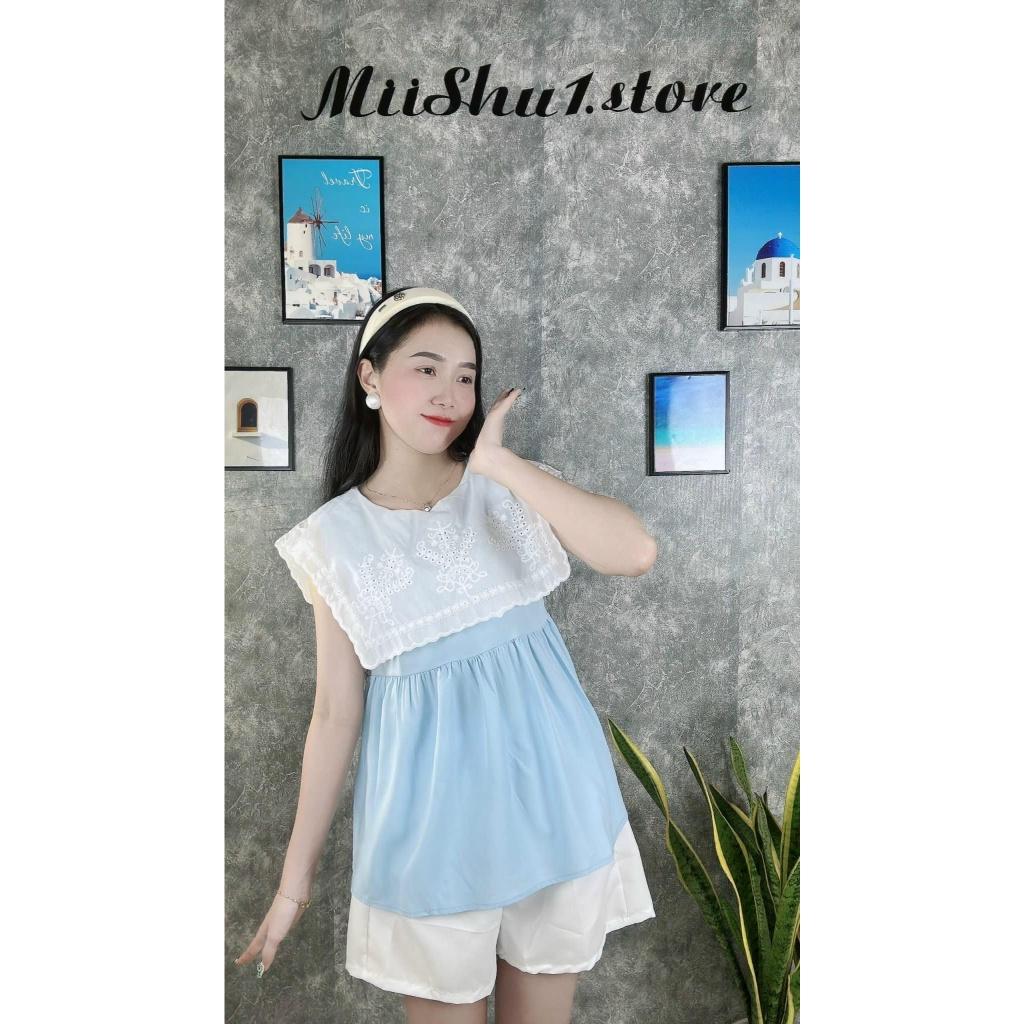 Set Bộ Đồ Nữ Áo Sát Nách Cổ Ren Nổi Mix Quần Sooc Đùi Ống Rộng Freesize