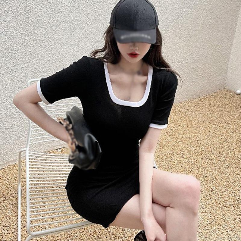 Đầm Thun Ngắn Tay Cổ Tròn Gợi Cảm Dành Cho Nữ