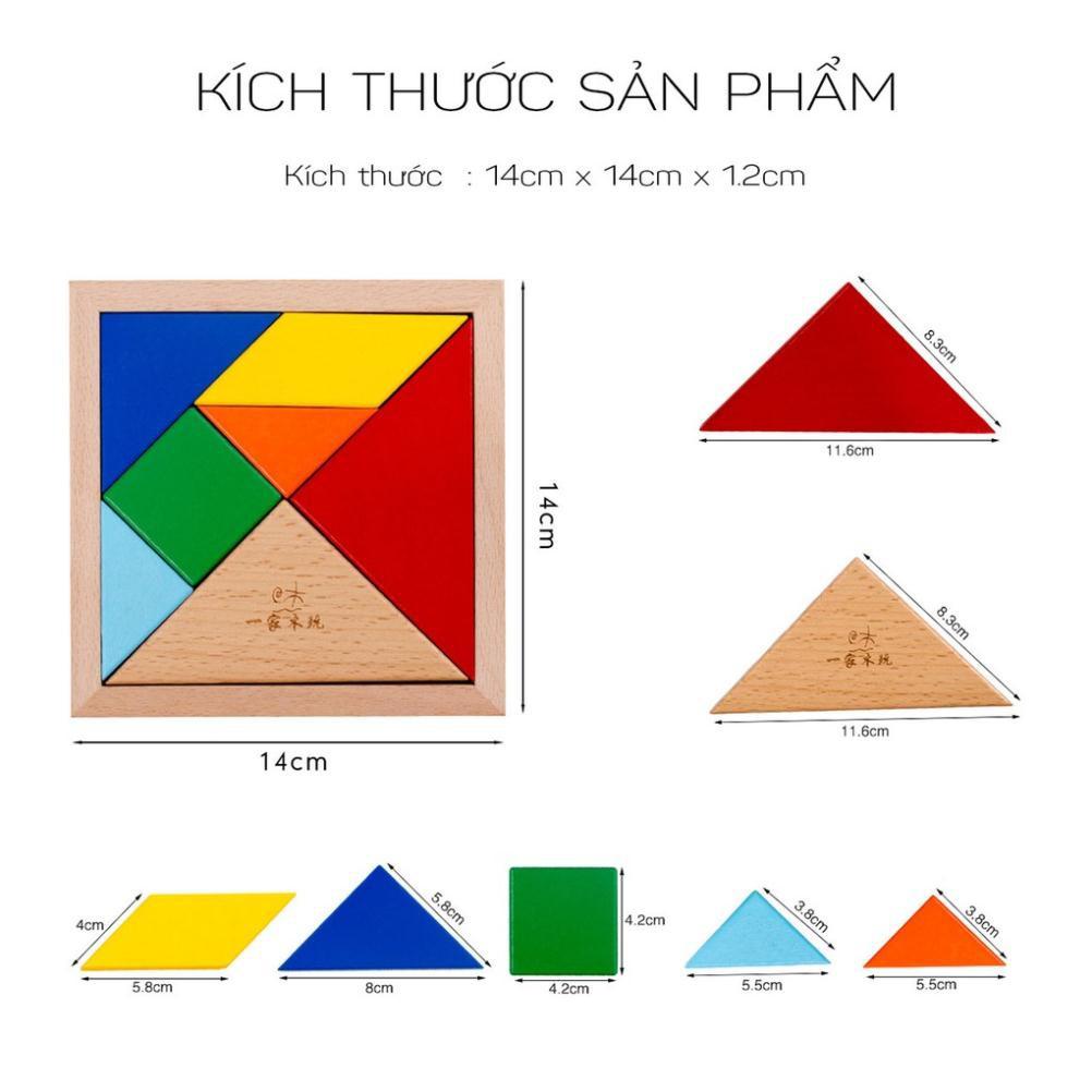 Đồ chơi xếp hình trí tuệ Tangram (Trí Uẩn) 7 miếng gỗ loại dày 1.2cm - đồ chơi gỗ