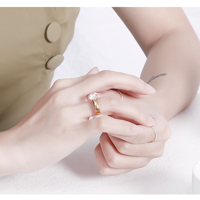 Nhẫn Đính Kim Cương Bản 4mm Titan Ko Đen TT 3395