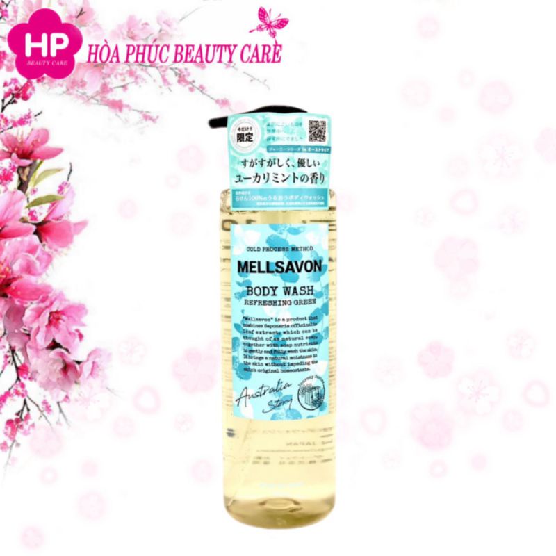 Sữa Tắm Trắng Da Chiết Xuất Từ Lá Khuynh Diệp Mellsavon Body Wash Refreshing Green 460ml (Combo 460ml Và 24ml)