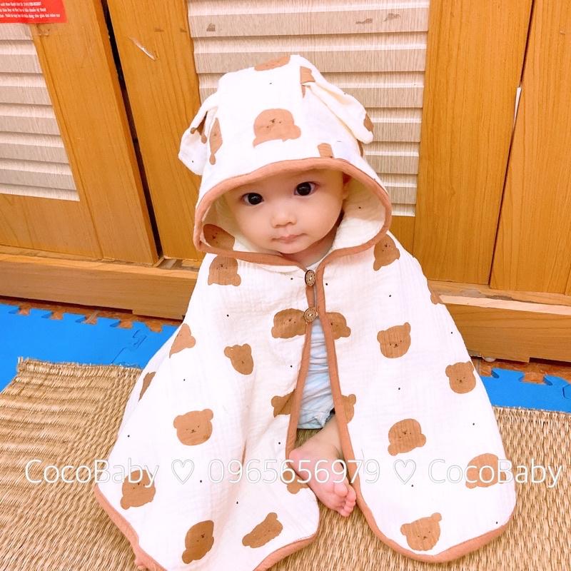 Ảnh thật - Áo choàng xô Cocobaby muslintree kèm tấm chắn chống giọt bắn cao cấp dành cho bé