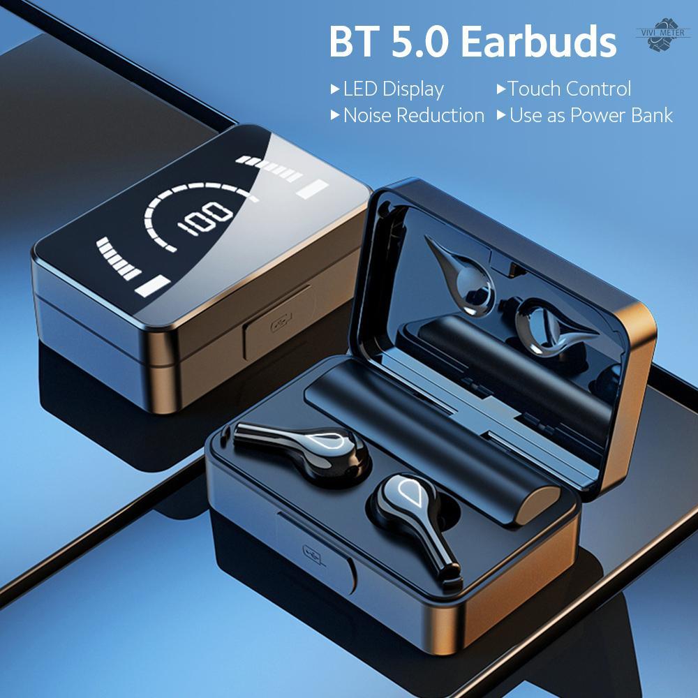 BT 5.0 In-ear Earbuds with Charging Case LED Display Touch Control Auto Connection Charge Phone Up, Black