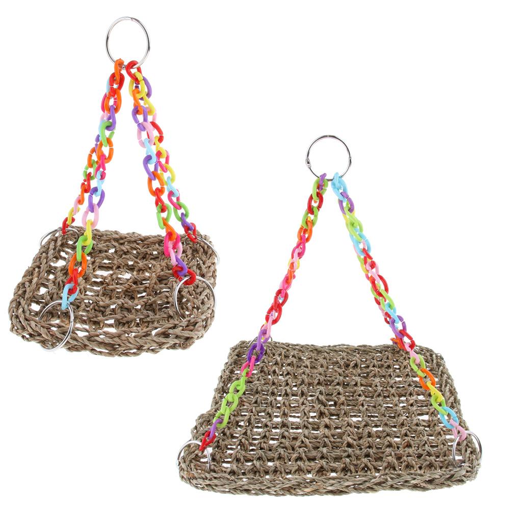 Parrot Climbing Net Pet Bird Swing Chew Grass Hammock Hanging Straw Cage Toys