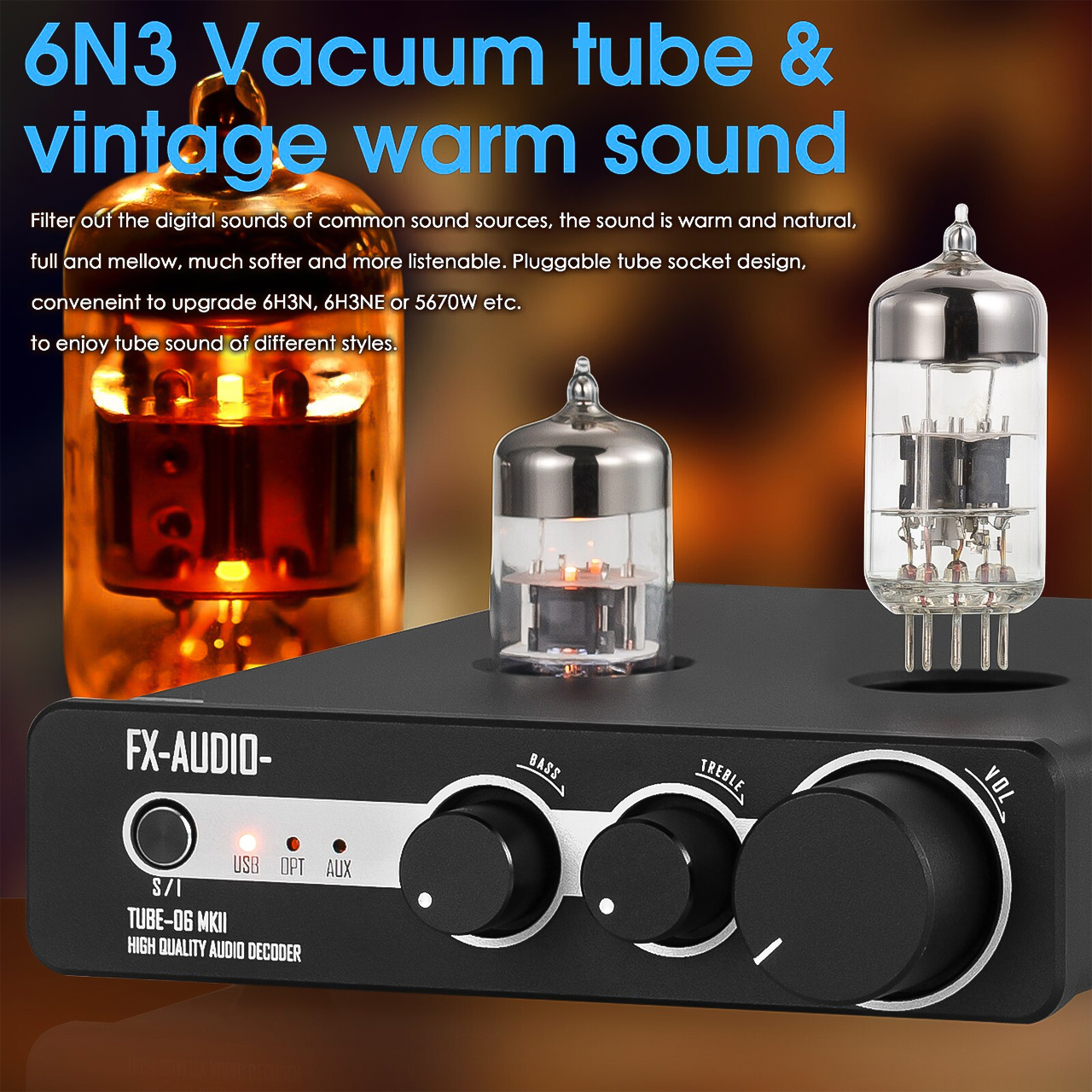 Bộ khuếch đại âm thanh Vinetteam FX-AUDIO TUBE-06 MKII với đèn 6N3 và DAC ES9018K2M - hàng chính hãng