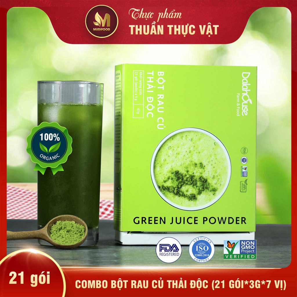 Combo Bột Rau Củ Thải Độc Hữu Cơ Nguyên Chất Sấy Lạnh Dalahouse 63g  - Loại Bỏ Độc Tố, Phòng Ngừa Táo Bón, Hỗ Trợ Tiêu Hóa Tốt, Tăng Cường Sức Đề Kháng, Tạo Năng Lượng Hoạt Động, Bổ Sung Nhiều Chất Xơ Từ Rau Xanh, Đẹp Da, Giữ Dáng