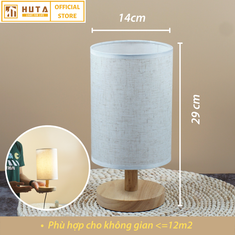 Đèn Ngủ Để Bàn Gỗ HUTA G1 Chao Tròn Vintage Dễ Thương, Decor Trang Trí Phòng Ngủ, Đọc Sách Đầu Giường, Điều Chỉnh Độ Sáng, Bóng Led Sáng Vàng Tiết Kiệm Điện